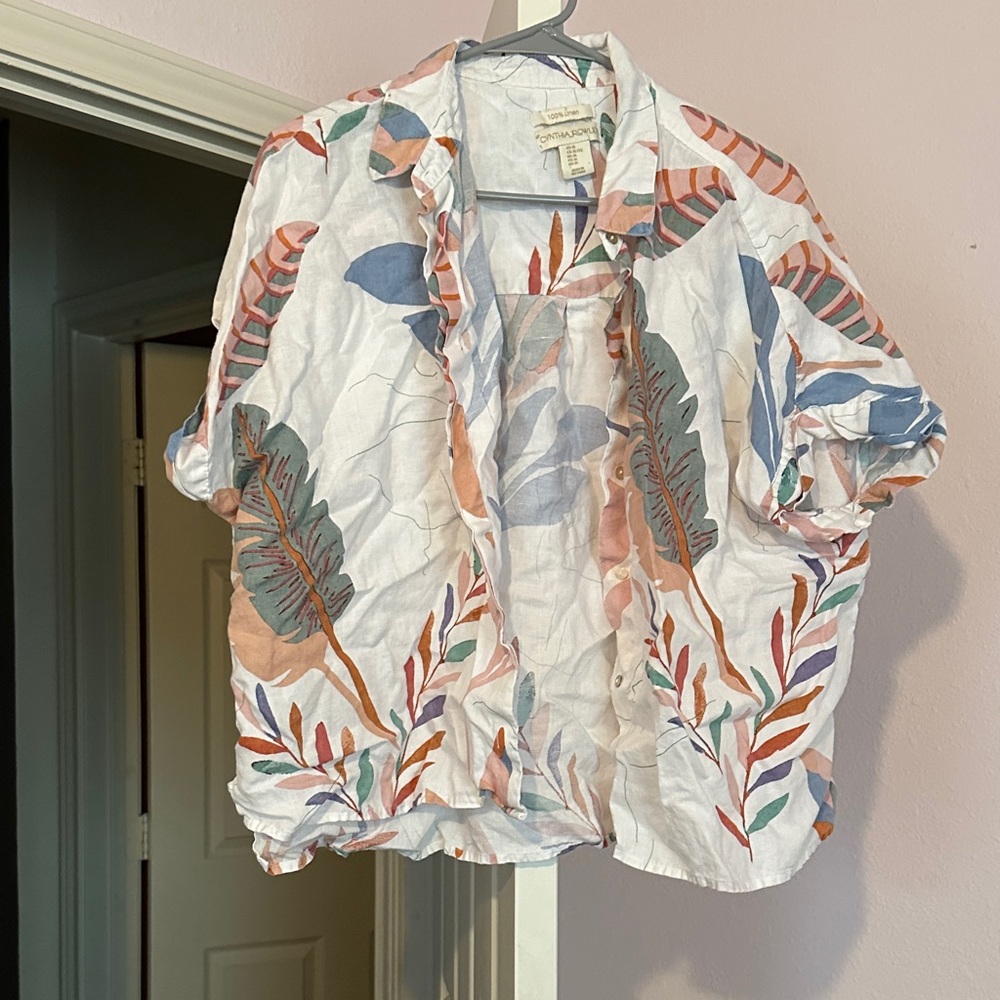 Cynthia Rowley Multicolor Leaf Print Button Down Shirt
